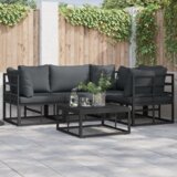 vidaXL Vrtna sedežna garnitura 4 pcs Črna 213 x 143 x 71 cm Aluminij | Shoptok.si
