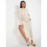 Fashion Hunters Ecru maxi knitted dress with lace pattern Cene