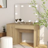 vidaXL Toaletna mizica z LED lučkami 110x55x145 cm MDF hrast Cene