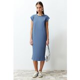 Trendyol Indigo 100% Cotton Moon Sleeve Shift/Casual Fit Midi Knitted Midi Dress Cene