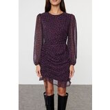 Trendyol Burgundy Leopard Printed Gathered Detailed Mini Woven Dress | shoptok.hr