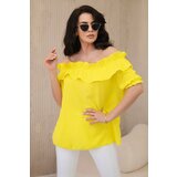 Kesi Spanish blouse with decorative ruffle in yellow color Cene
