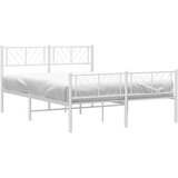 vidaXL Kovinski posteljni okvir z vzglavjem in vznožjem bel 135x190 cm | Shoptok.si