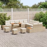 vidaXL 14-delni vrtni zofe set z blazinami Bež Poli ratan Akacija - - Bež - 122.2 - Srednja - | Shoptok.si