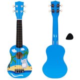 ECO TOYS drvena ukulele za djecu, plava – 4 najlonske žice i trzalica | shoptok.hr