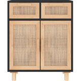 Komoda crna 60 x 30 x 75 cm masivna borovina i prirodni ratan | shoptok.hr