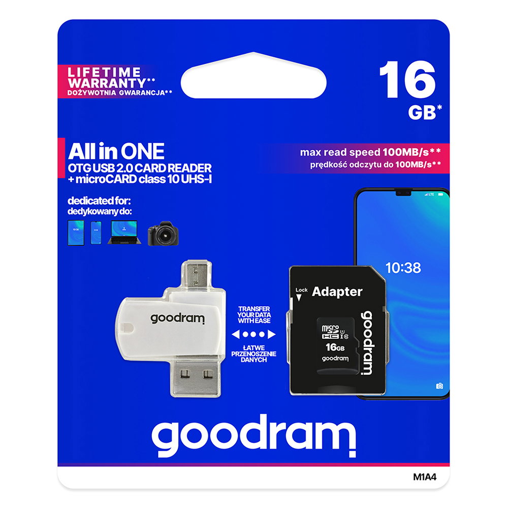 Spominska kartica 16GB GoodRam microSD class 10 + adapter + čitalec