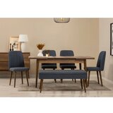 Hanah home vina 03 1048 walnut dark blue (produžni trpezarijski sto, stolice i konzola set (7 komada) Cene
