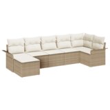 vidaXL Vrtni kauč set Set od 4 Bež i bijela Ratan, Poliester Velik | shoptok.hr