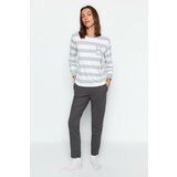 Trendyol Gray Striped Animal Print Tshirt-Pants and Knitted Pajamas Set cene
