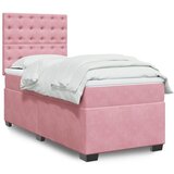 vidaXL Box spring postelja z vzmetnico roza 90x190 cm žamet | Shoptok.si