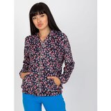 Fashion Hunters Navy and pink velor sweatshirt with a RUE PARIS print | Shoptok.si