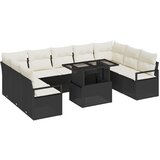 vidaXL 10-delni vrtni kavč set z blazinami črni poli ratan, 2-sedežni vrtni kavč z blazinami črni poli ratan | Shoptok.si
