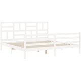  Okvir za krevet s uzglavljem bijeli 200x200 cm od masivnog drva | Eponuda.com