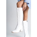Capone Outfitters Oval Toe Side Zipper White Heeled Women's Boots | Shoptok.si