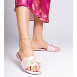 D/CEO marka niezdefiniowana Pink satin slides with a bow and pearls Perlino