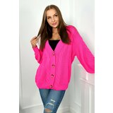 Kesi Button-down sweater with puff sleeves in pink neon Cene