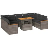  10-dijelni set vrtnih sofa poliratan i bagrem s jastucima sivi | shoptok.hr