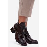 Zazoo Leather Lacquered Block Heel Ankle Boots with Decorative Detail Insulated | shoptok.hr