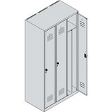 C+P Garderobna omara Classic PLUS, 3 deli, svetlo sive / svetlo modre barve, Š 900 mm, talni drsniki, vrtljiv zapah, sredinska predelna stena | Shoptok.si