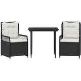  3-dijelni vrtni blagovaonski set s jastucima od poliratana crni Crna 80 x 80 x 74 cm | Shoptok.si