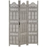 vidaXL Ročno izrezljan paravan 3-delni siv 120x165 cm trden mangov les | Shoptok.si