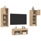 vidaXL Stenske TV omarice z LED lučkami 4 kosi sonoma hrast | Shoptok.si