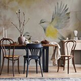  Foto tapeta - Painted tits - bird motif with patterns in yellow and beige tones 400x280 Vodootporna | shoptok.hr
