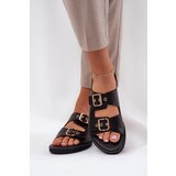 Zazoo Leather Flat Sandals With Buckles 3020 Black | Shoptok.si