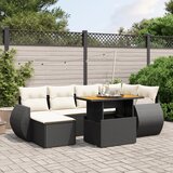 Maison Chic Seti vrtnega pohištva - Vrtna garnitura - Vrtni pohištvo set 7-delna z blazinami črn poli ratan, (21802187) | Shoptok.si