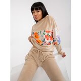 Fashion Hunters Beige two-piece velor set with RUE PARIS pants | shoptok.hr