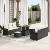 9 delni set vrtnih sof z blazinami črna poly ratan acacia | Shoptok.si