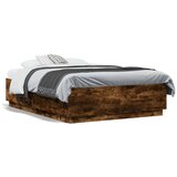  The Living Store Posteljni okvir z LED lučkami dimljen hrast 135x190 cm inž. les - Posteljni Okvir, (21441358) | Shoptok.si