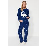 Trendyol Navy Blue Galaxy Pattern Fleece Tshirt-Pants and Knitted Pajamas Set Cijene