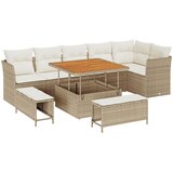 vidaXL 9-dijelni vrtni sofa set s jastučićima bež poli rattan akacija, 3-dijelni vrtni blagovaonski set s jastučićima bež poli rattan akacija Cijene
