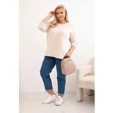 Kesi Włoski Plus size women's sweater with a boat neckline beige | Shoptok.si