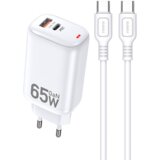 Kakusiga adapter hišni polnilec 220V Gun Quick Charge 65W vhod 1x USB A in 1x Type C - s kablom Type C - Type C 3.0 bel | Shoptok.si