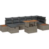 vidaXL 8-dijelni vrtni set sofa s jastučićima sivi poli ratan akacija | shoptok.hr
