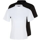Trendyol White and Black Stand-Up Collar 2-Pack Basic Knitted T-Shirt | Shoptok.si
