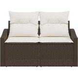  Kauč za vrt s 2 sjedala s jastučićima smeđi poliratan | shoptok.hr