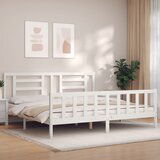 Maison Chic Posteljni okvir - Dvoposteljna postelja - Zakonska postelja z vzglavjem bel trden les-J15883, (21769605) | Shoptok.si