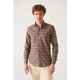 Avva Men's Brown Abstract Patterned 100% Cotton Slim Fit Slim Fit Shirt Cene