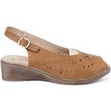 Shelvt Openwork caramel wedge sandals Cene