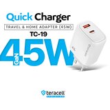  Kućni punjač Teracell Evolution TC-19, GAN, QC, PD Fast charging 45W sa PD type C kablom beli CE Cene