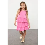 Trendyol Pink Girl's Ruffled Sleeveless Knitted Dress