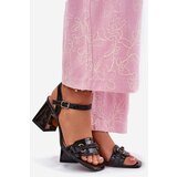 EVENTO Leather Patent Women's Heeled Sandals Black Mevonelle | shoptok.hr