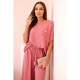 Kesi Włoski Women's viscose set with decorative flower and wide trousers - dark pink Cene