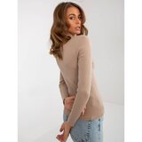 Fashion Hunters dark beige ribbed turtleneck sweater Cene