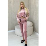 Kesi Velour set kangaroo sweatshirt + trousers powder pink Cene