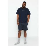 Trendyol Plus Size Pajama Set - Navy blue - Striped Cene